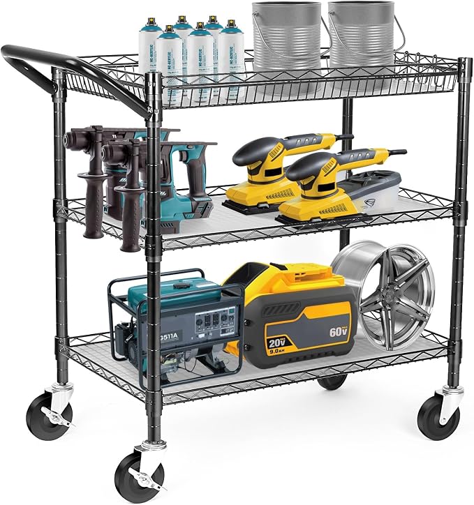 WDT Heavy Duty 3 Tier Utility Cart, Wire Rolling Cart - Image 3