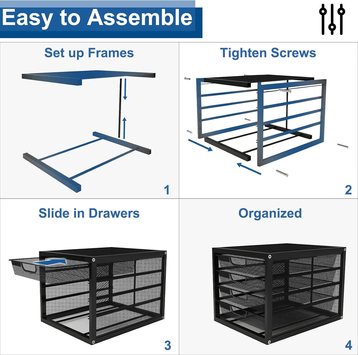Mesh Desk Organizer with 4 Tier Sliding Drawers,Black