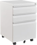 3 Drawer Mobile Metal File Cabinet, White Filling Cabinets with Lock