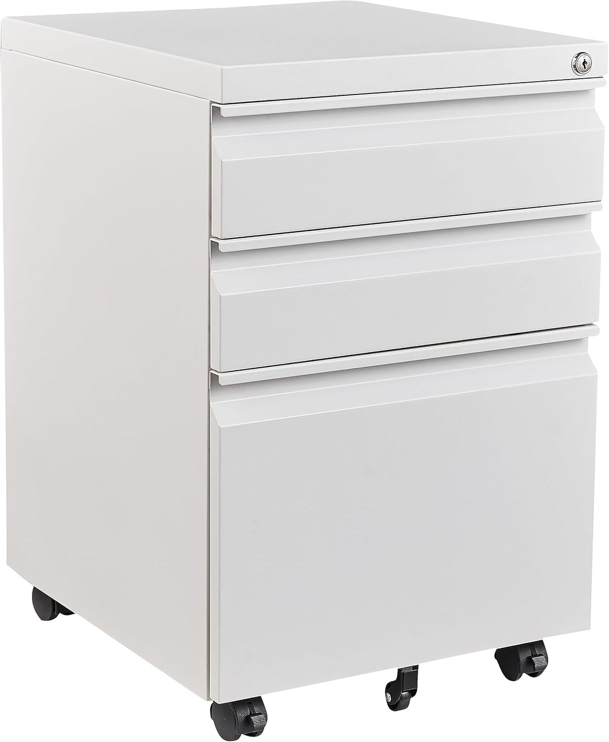 3 Drawer Mobile Metal File Cabinet, White Filling Cabinets with Lock