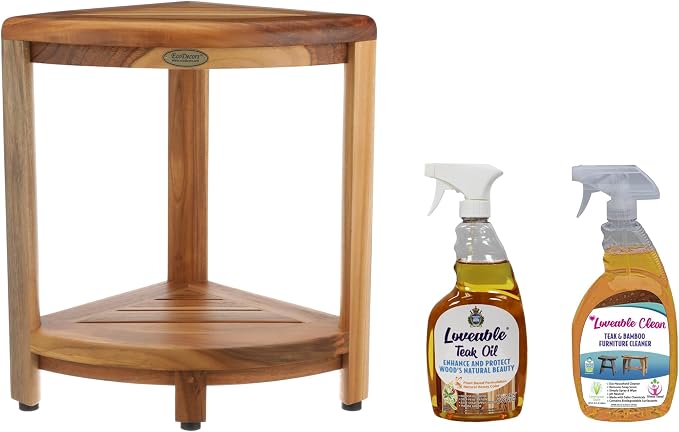 EcoDecors Fully Assembled SnazzyCorner® 18" Teak Shower Bench, Corner Shower by EcoDecors
