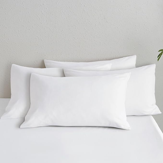 MooMee Bedding Pillowcases Pack of 4 100% Washed Cotton Linen Like Textured by MOOMEE