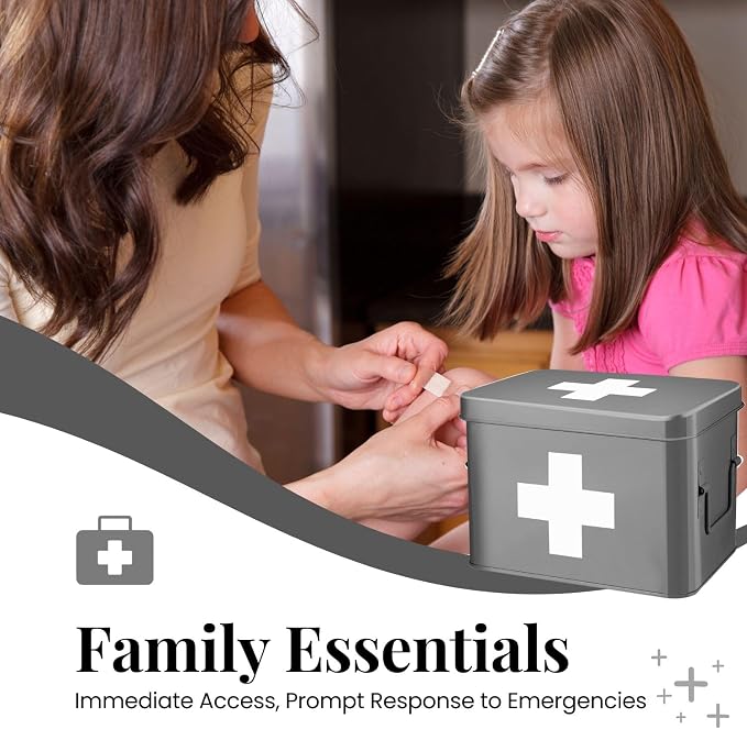 Flexzion Medicine Box, Home Pharmacy Box, Metal Medication Storage Box - Image 2