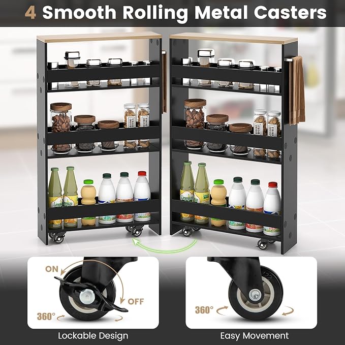 Slim Rolling Storage Cart, 4 Tier Narrow Kitchen Cart - Image 4