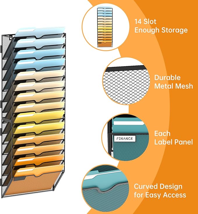 SUPEASY 14-Tier Wall File Organizer Mesh Office Mail Holder, Hanging Wall - Image 3