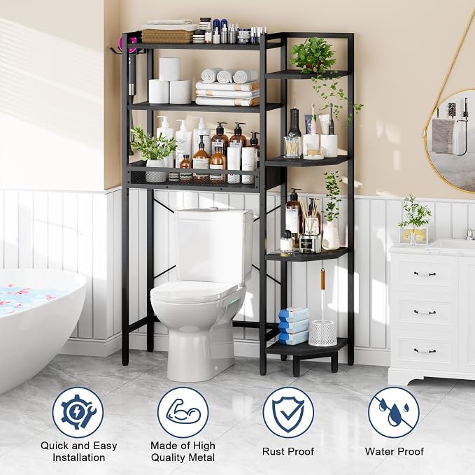 K1 Heavy Duty 7-Tier Over The Toilet Storage（with Basket and Paper Hook） - Image 5