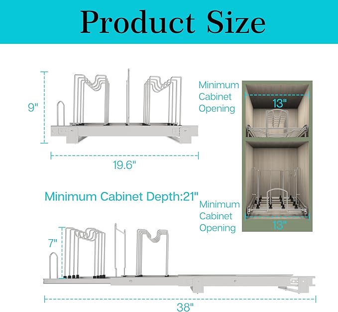 Pots and Pans Pull Out Organizer Under Cabinet, Adjustable Slide Out Pan and - Image 2