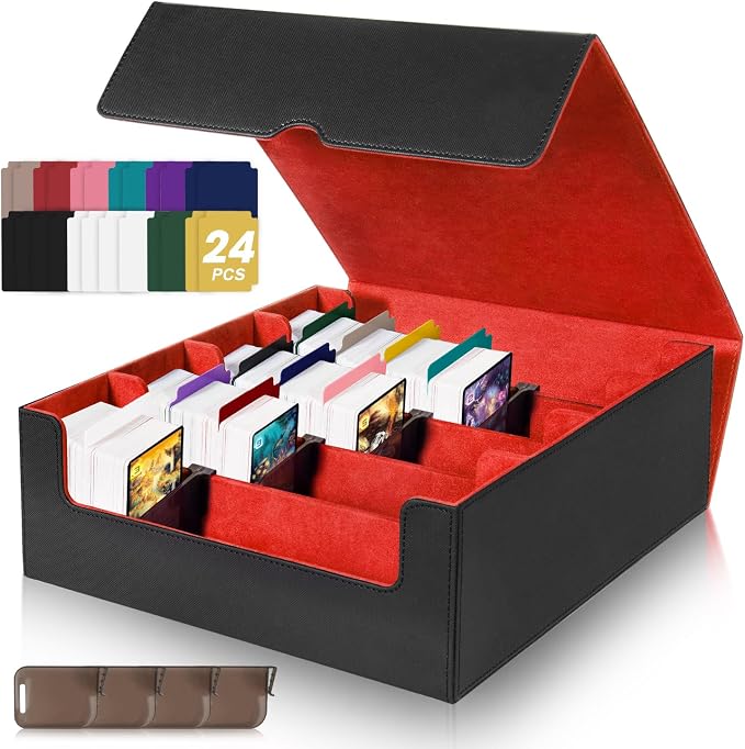 Red Card Organizer Box, 3000+ Trading Card Storage Box, PU Leather, 24 Dividers by MZTXY