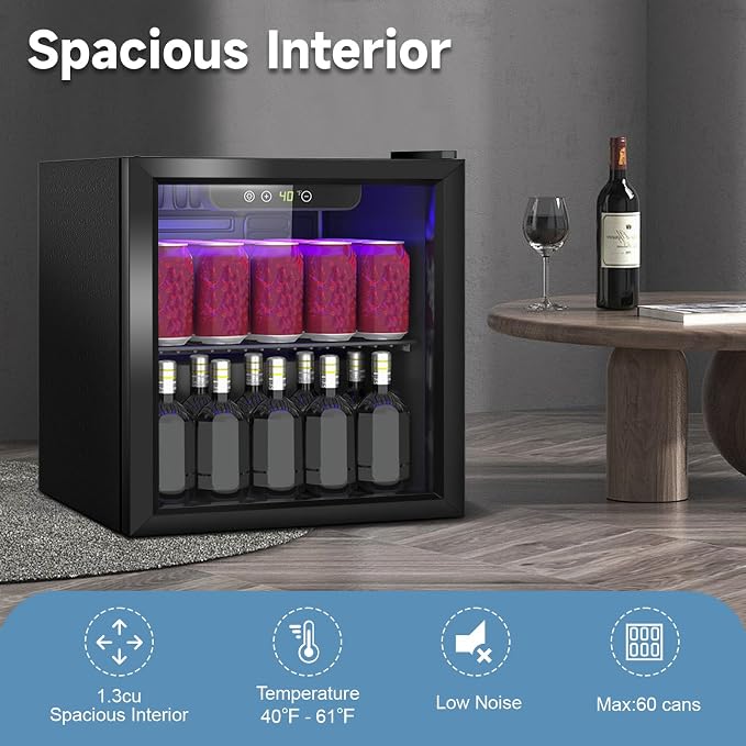Stopasd Beverage Refrigerator Cooler, 1.3 Cu.Ft/60 Can Drink Fridge - Image 5