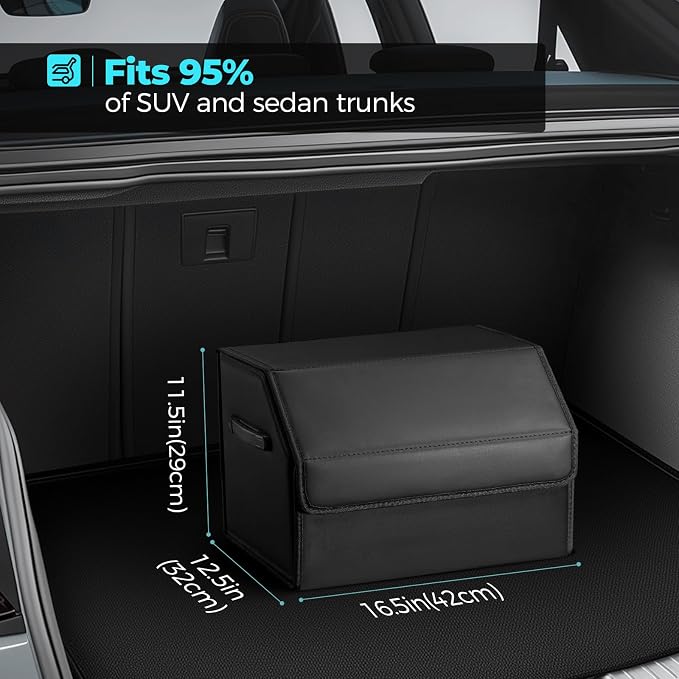 Car Organizers for Trunk for Suv Sedan, Leather Storage Box, Magnetic Lid - Image 2