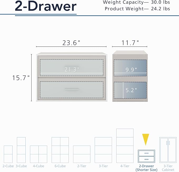 Homes: Inside + Out Apexa 2-Drawer Wooden Stackable Storage Drawers, Small Food - Image 3