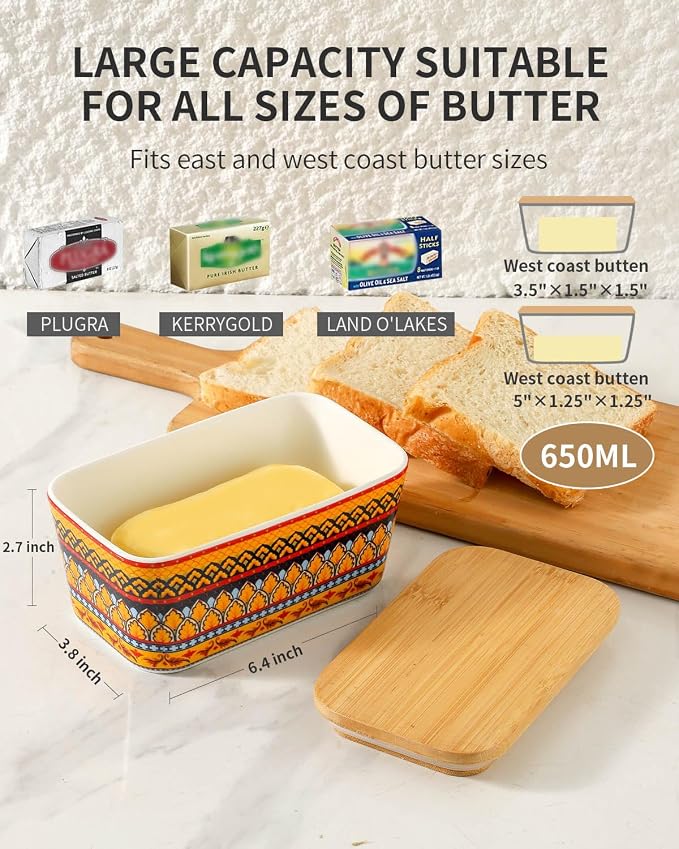 Hasense Bohemian Butter Dish, Farmhouse Ceramic Butter Dish - Image 2