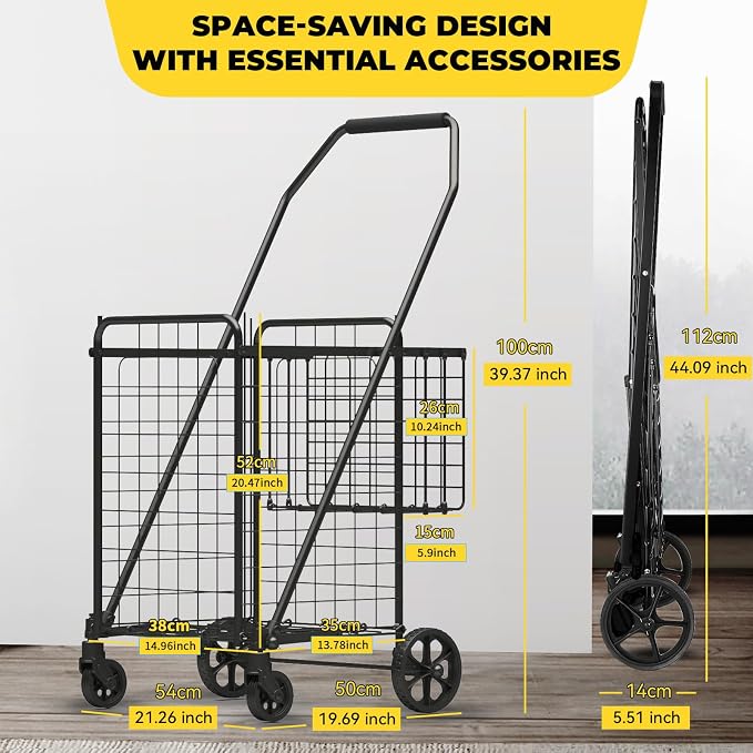 3.7 Cu Ft Folding Shopping Cart - 380 LB Capacity Grocery Cart - Heavy Duty - Image 8