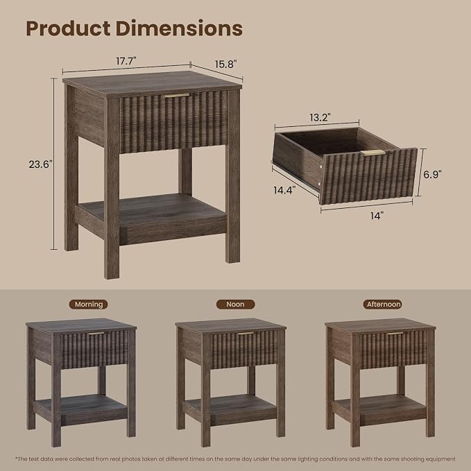 Fluted Night Stand with Golden Handle, Bedside Table with Storage Shelf - Image 3