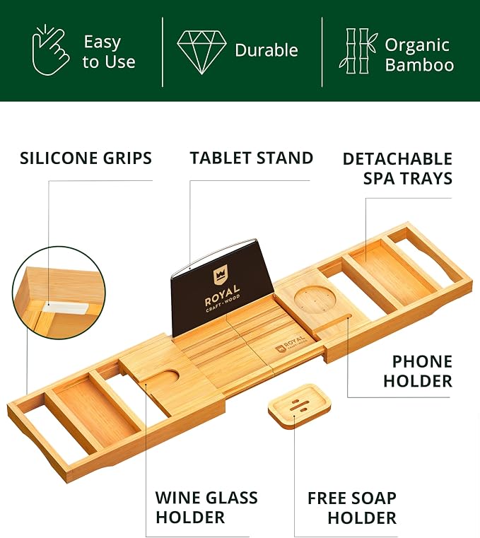 ROYAL CRAFT WOOD Bathtub Tray Caddy - Image 3