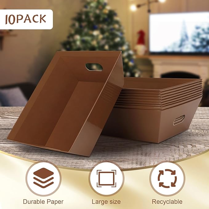 AFOROEOA 10PACK Baskets for Gifts Empty, 10x12”Thick Brown Gift Basket - Image 3