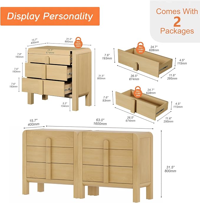 WAMPAT 6 Drawer Dresser for Bedroom, 2 in 1 63" Wide Mid Century Modern Wide - Image 2