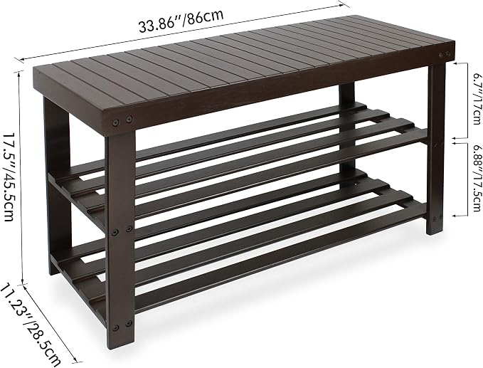 SMIBUY Sturdy Bamboo Shoe Rack Bench, 3-Tier Shoe Organizer, Storage Shelf - Image 3