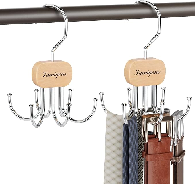 Belt Hanger, Belt Organizer for Closet, Rotatable Tie Rack, Belt Holder by Lumigens