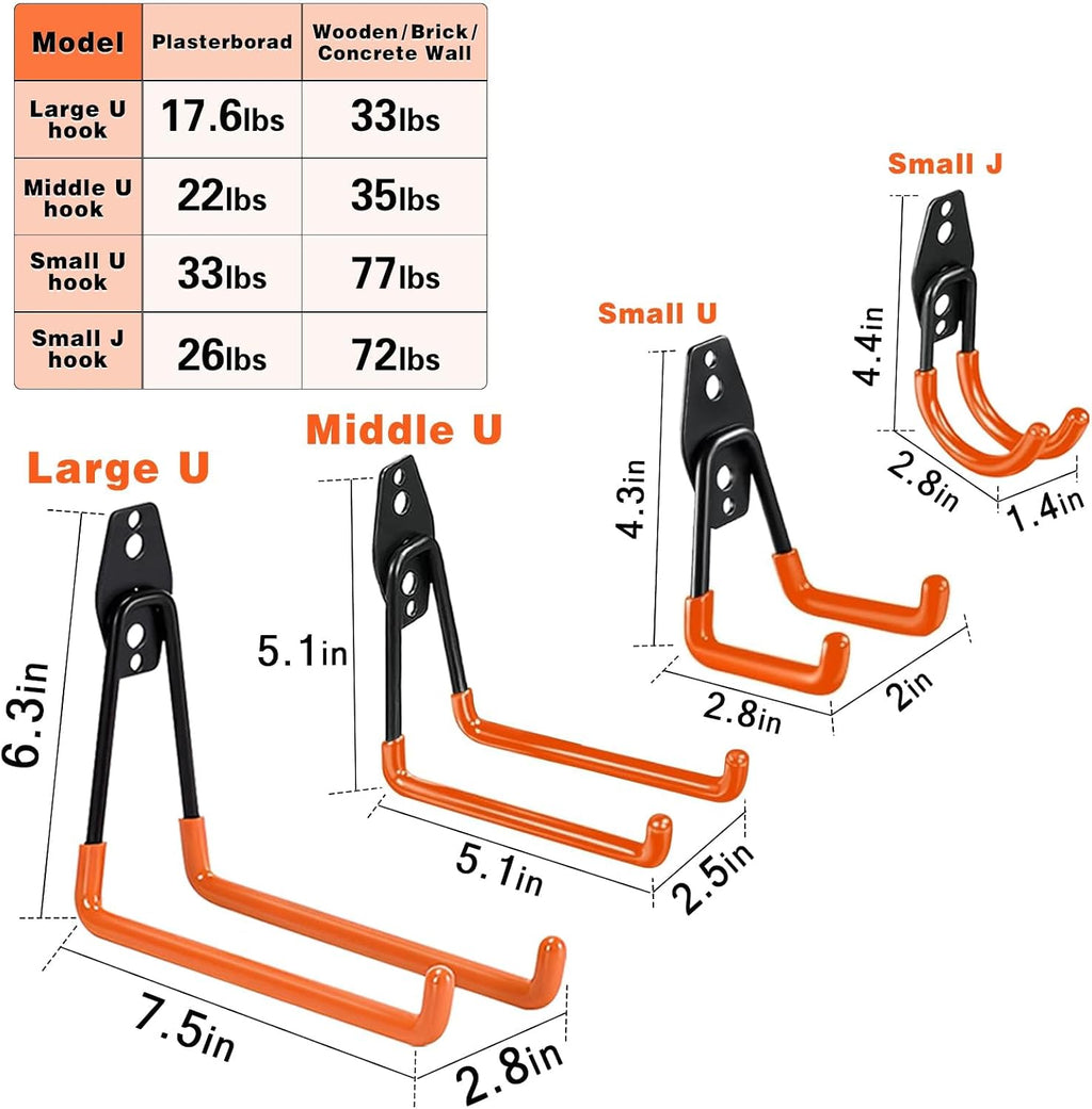 Steel Garage Storage Hooks - 32 Pack Anti-Slip Coating, Heavy Duty