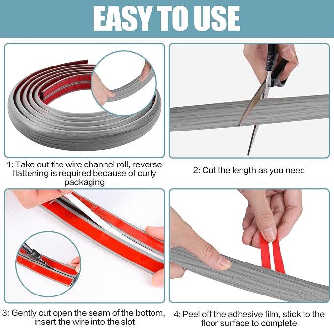 Floor Cord Cover Self Adhesive Cord Hider, 10FT Cable Management, Extension - Image 8