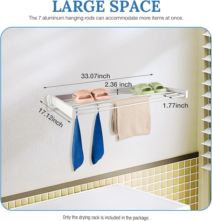 Wall Mounted Drying Rack, Foldable Wall Mount Laundry Rack Folding Indoor - Image 5