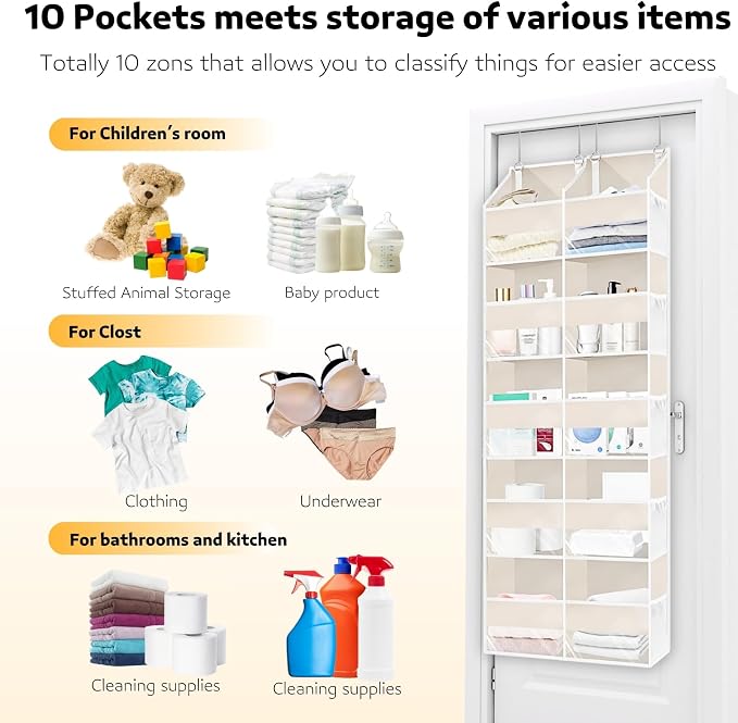 2 Pack Over the Door Organizer 5 Tiers, Extra Large Behind Door Storage of 10 - Image 6