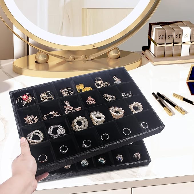 Julysky 2 Pack 24 Grids Jewelry Organizer Trays Ring Earring Display Stand - Image 5