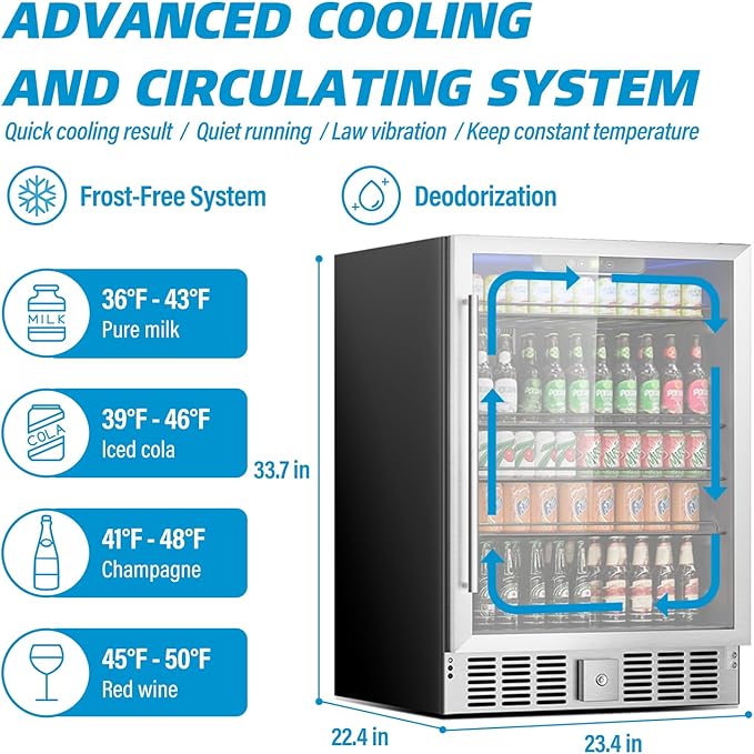 5.3 Cu Ft/166 Can Mini Fridge, Freestanding 24 Inch Beverage Refrigerator - Image 4