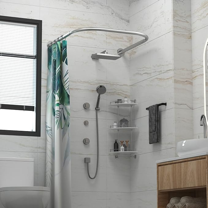 U Shower Curtain Rod Adjustable Stainless Steel U Shaped Rack Drill Free Install - Image 5