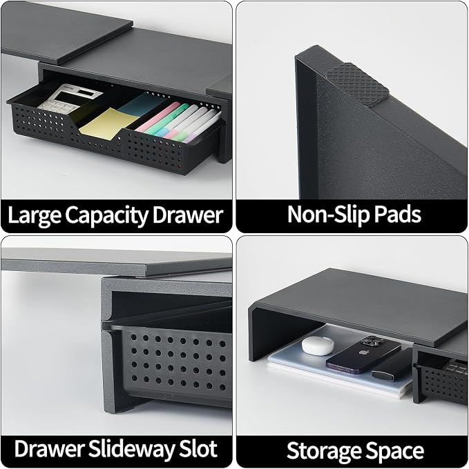 Dual Monitor Stand Riser with Drawer, Computer Stand - Image 6