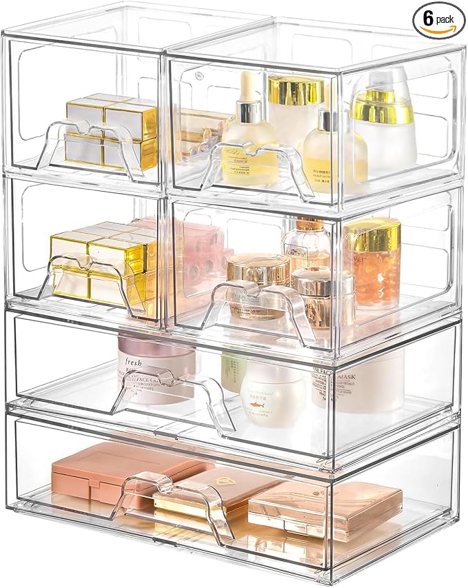 Stackable Makeup Organizer Storage Drawers Set of 6, Pantry Organization by KOKOIN