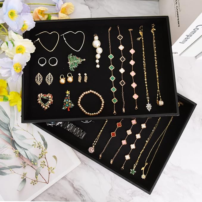Velvet Jewelry Tray for Drawers Black Jewelrys Display Tray Stackable Jewelry - Image 4