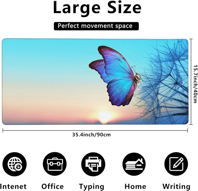 Gaming Mouse Mat Morpho Butterfly and Dandelion Large Mouse Pad Extended Mouse - Image 3