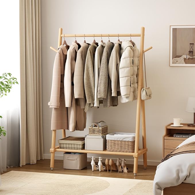 Solid Wood Clothing Rack, Rolling Clothes Rack - Image 2