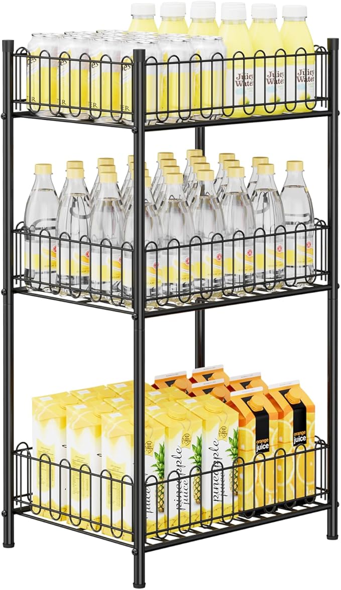 OYEAL Water Bottle Holder Rack 3 Tier Soda Drink Organizer Vertical Metal Food by OYEAL