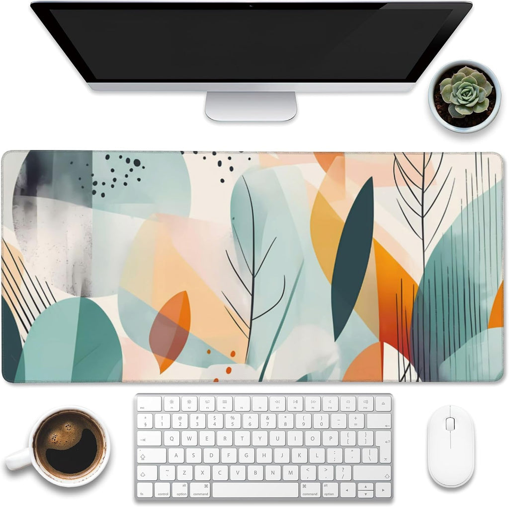 Desk Pad,Abstract Colorful Leaves Desk Mat,Abstract Line Art Large