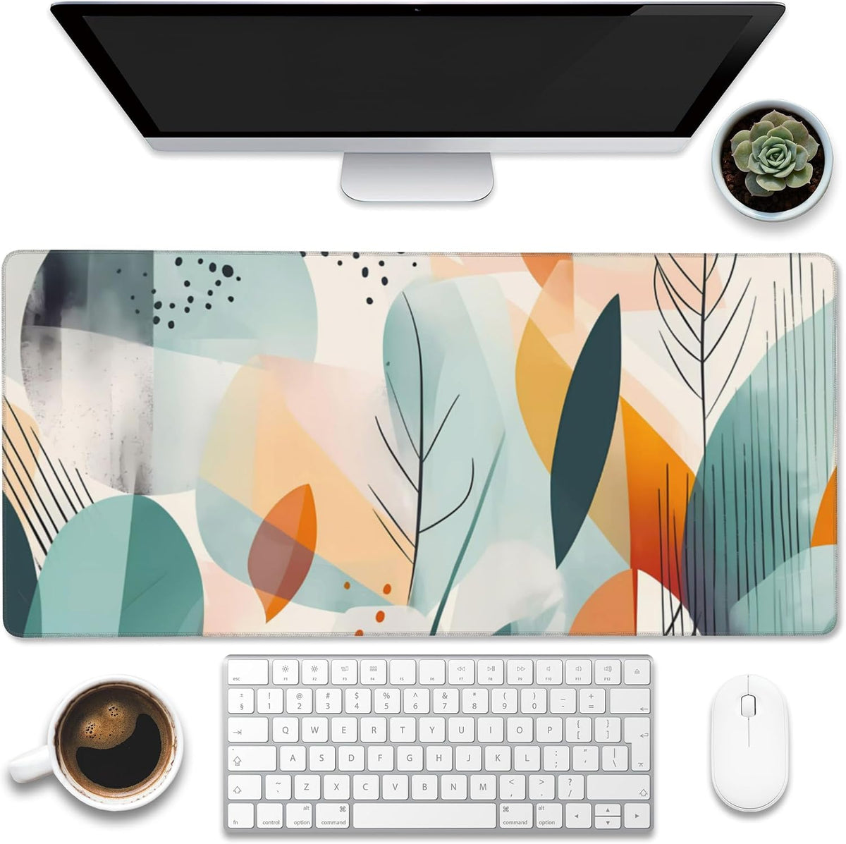 Desk Pad,Abstract Colorful Leaves Desk Mat,Abstract Line Art Large