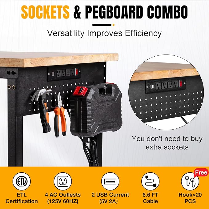 48" L×24”W Adjustable Workbench, 28”-40”Heights Heavy Duty Table 2000 LBS Load - Image 3