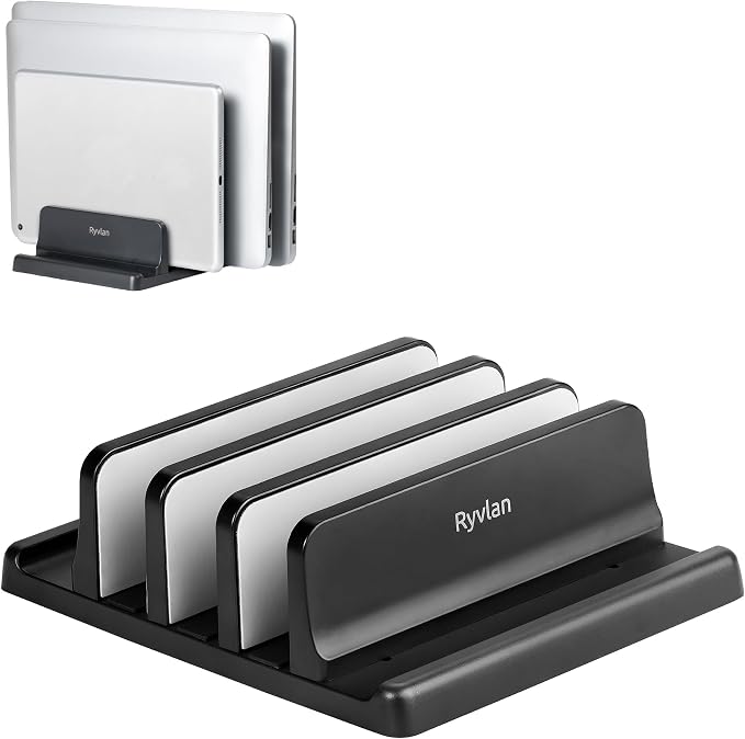Ryvlan Vertical Laptop Stand, 3 Slot Adjustable Laptop Storage Rack and Desk by Ryvlan
