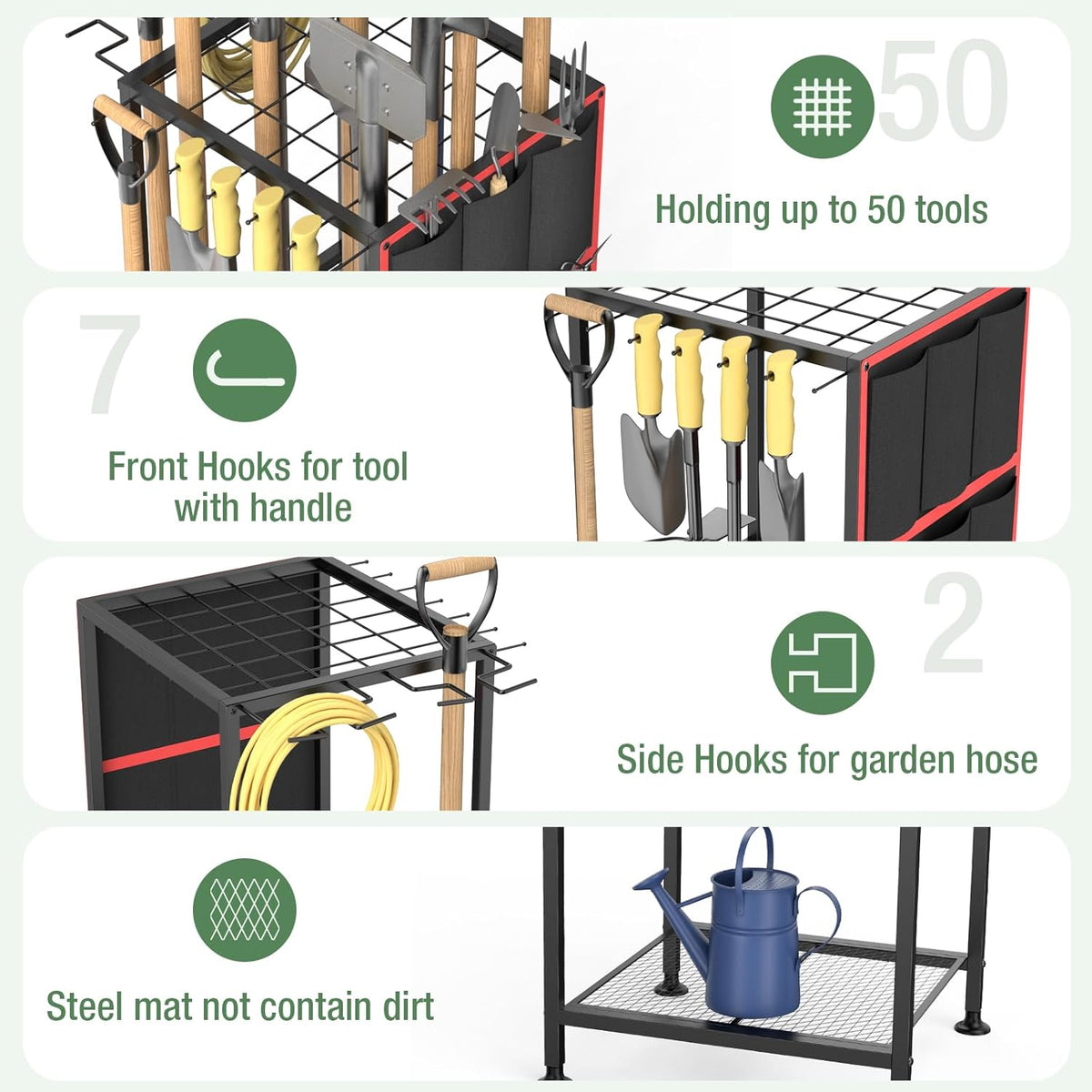Garden Tool Organizer,Metal Yard Tool Organizer,Holds 50 Long-Handled