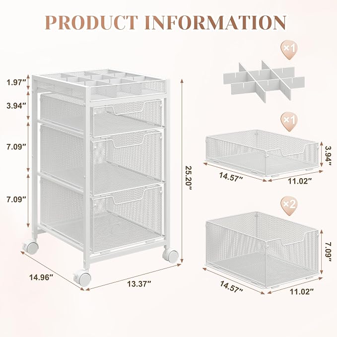 Rolling Utility Cart with 3 Drawers, Craft Organizer and Storage with DIY - Image 5