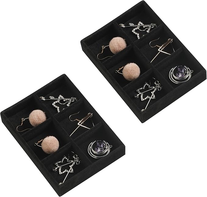 Frebeauty Small Jewelry Tray Set, Stackable Velvet Jewelry Organizer Tray by Frebeauty