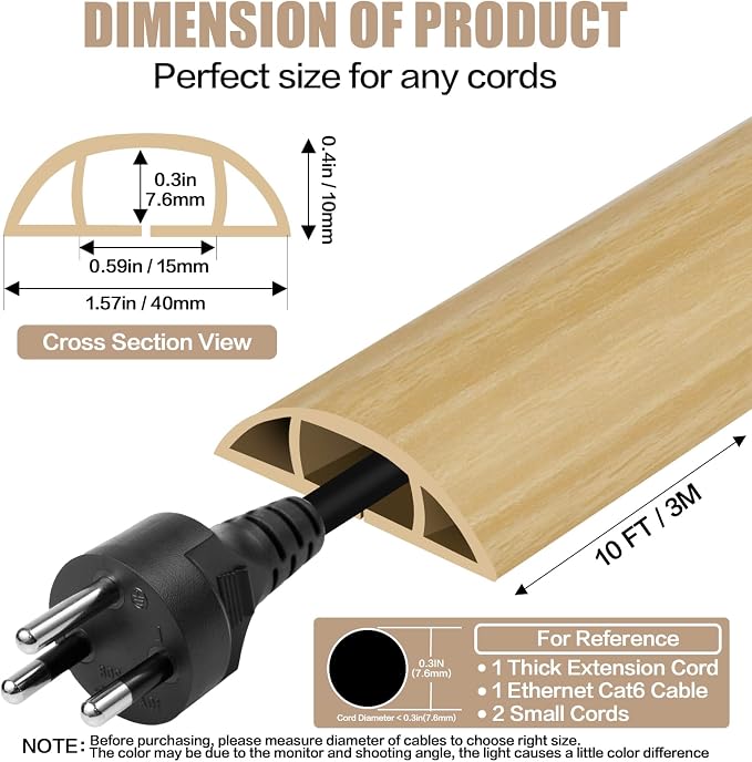 Floor Cord Cover Self Adhesive Cord Hider, 10FT Cable Management, Extension - Image 2