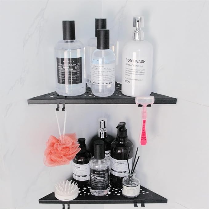 Corner Shower Shelf with 4 Hooks, 10 Inch 304 Stainless Steel Recessed Bathroom - Image 9