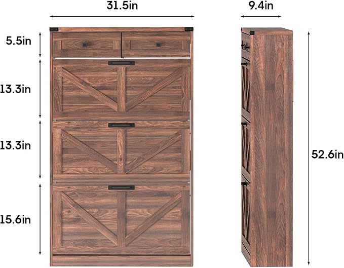 Shoe Cabinet with 3 Flip Drawers & 2 Drawers, Freestanding Shoe Storage Cabinet - Image 2
