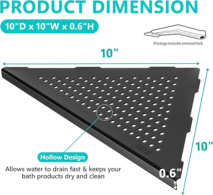 Bathroom Corner Shelf, Recessed 10" Shower Shelf Caddy, SUS304 Stainless Steel - Image 2