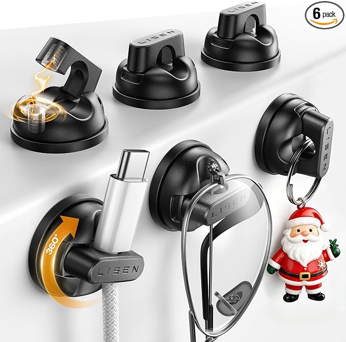 6-Pack Rotatable Cord Holder for Nightstand, LISEN 360°Rotating Magnetic Clips by Lisen