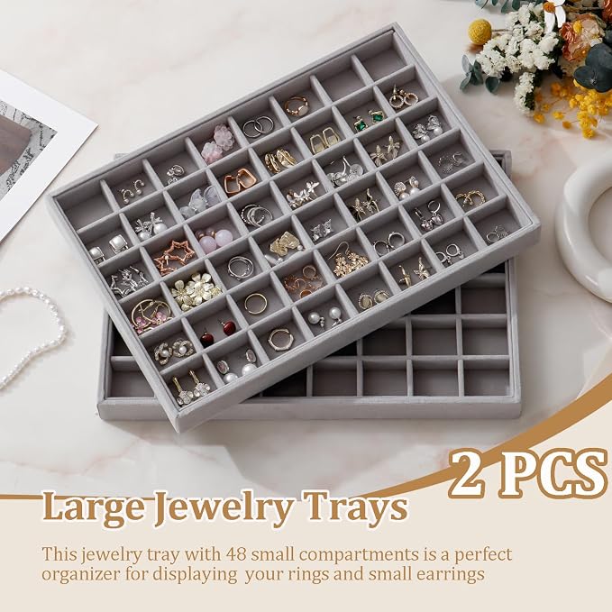 Large Velvet Jewelry Tray 2 Pack Stackable Jewelry Display Drawer Inserts Trays - Image 2