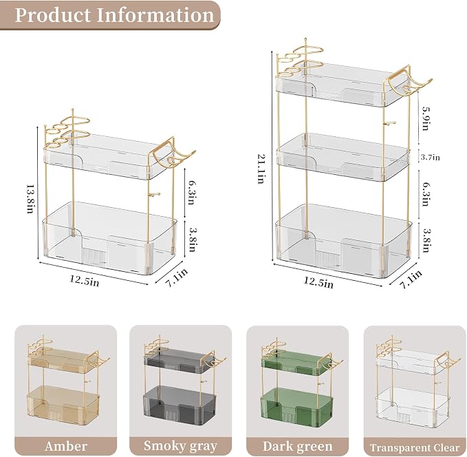 3 Tier Bathroom Organizer Countertop Makeup Perfume Tray Skincare Organizer - Image 3